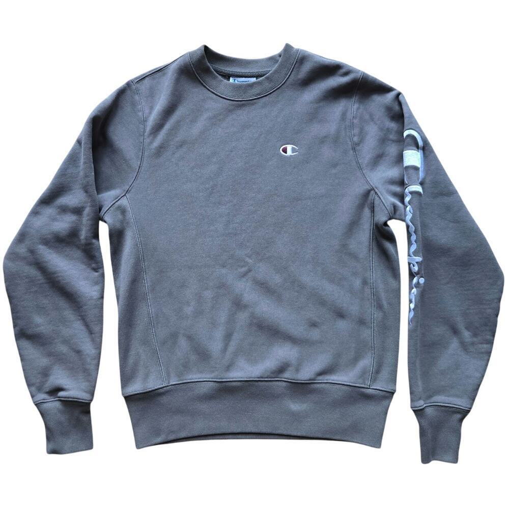 Champion Gray Embroidered Logo Crewneck Pullover Sweatshirt Unisex S Athletic